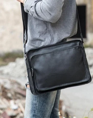 Women's shoulder bag fast-access deal -Black Cool Leather Mens Shoulder Bags Messenger Bags for Men