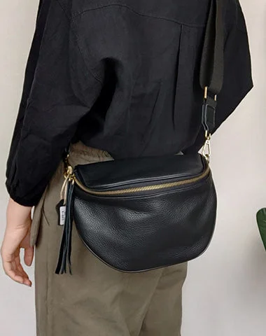 Women's shoulder bag pro-level design -Fashion Women Black Leather Small Saddle Shoulder Bag Side Bag Black Saddle Crossbody Bag Purse For Women