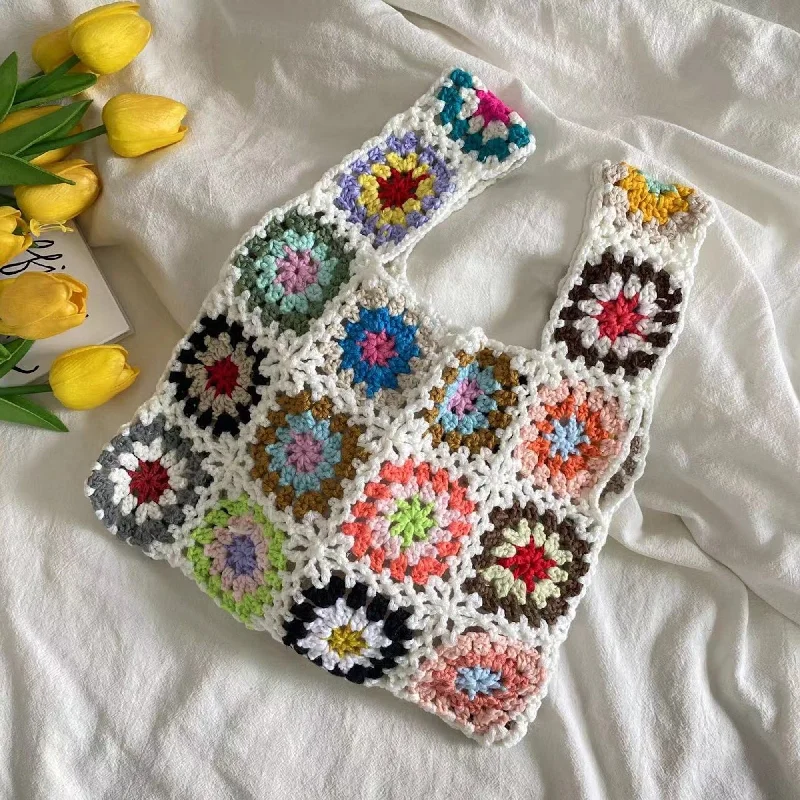 Women's shoulder bag street-ready -Elena Handbags Crochet Granny Square Patchwork Shoulder Bag