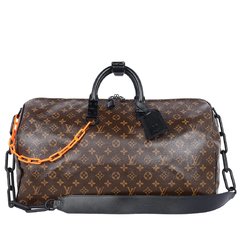 Women's chain bag quality ensemble -Virgil Abloh Monogram Chain Keepall Bandouliere 50 Duffle