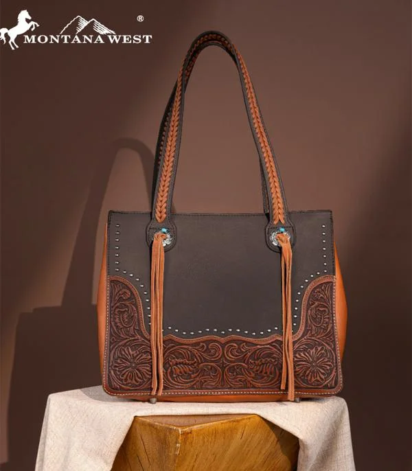 Women's tote bag fashion bundle -Montana West Tooled Collection Concealed Carry Tote