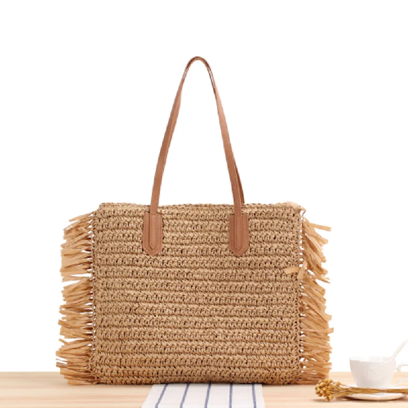 Women's handbags lightweight -Elena Handbags Large Straw Beach Bag with Tassel