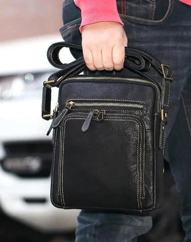 Women's shoulder bag active kit -Fashion Black Leather Men's Tablet Shoulder Bag Small Vertical Side Bag Messenger Bag For Men