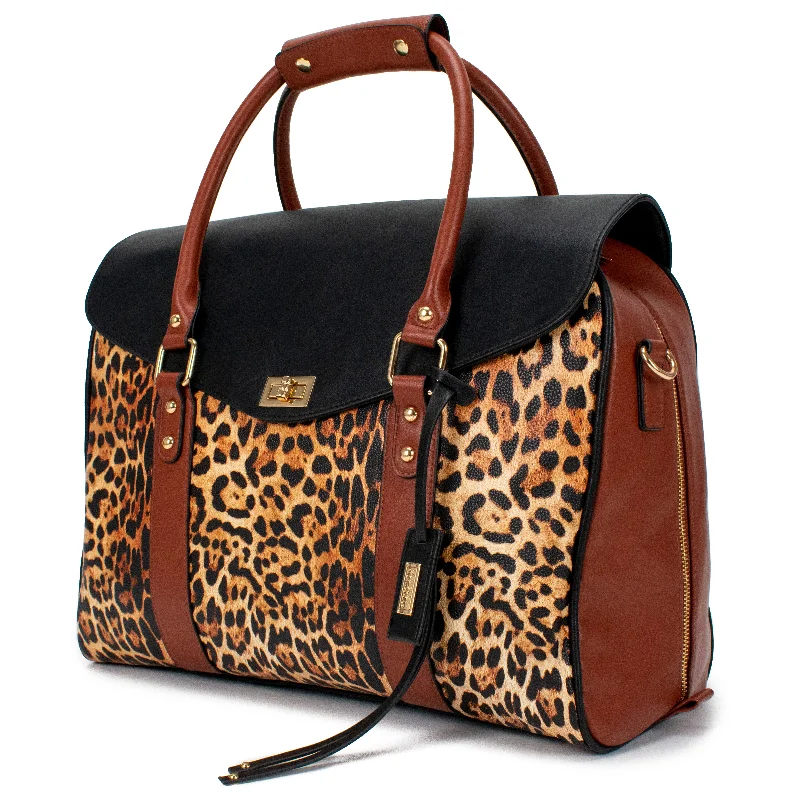 Women's tote bag pro deal -BADGLEY MISCHKA Leopard Vegan Leather Weekender Tote Bag