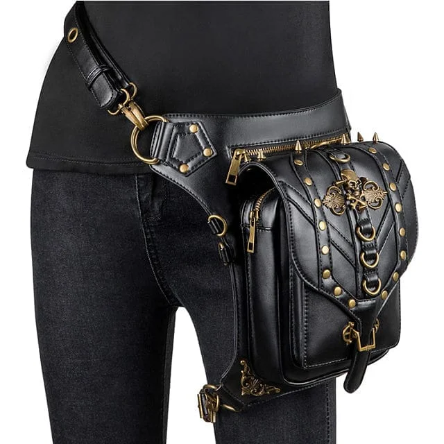 Women's bucket bags luxury-charm -Steampunk Leather Retro Skull Ring Rivet Leg Bags