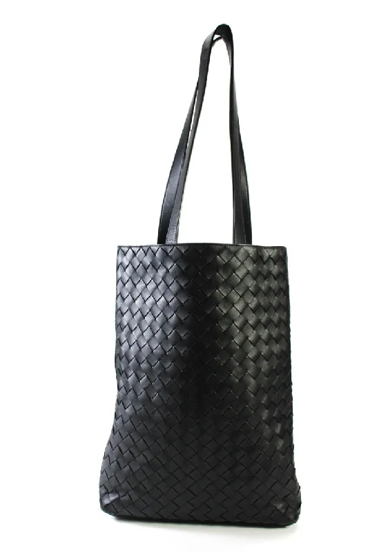 Women's tote bag quick-access pocket -Bottega Veneta Womens Intrecciato Leather North South Slot Tote Handbag Black