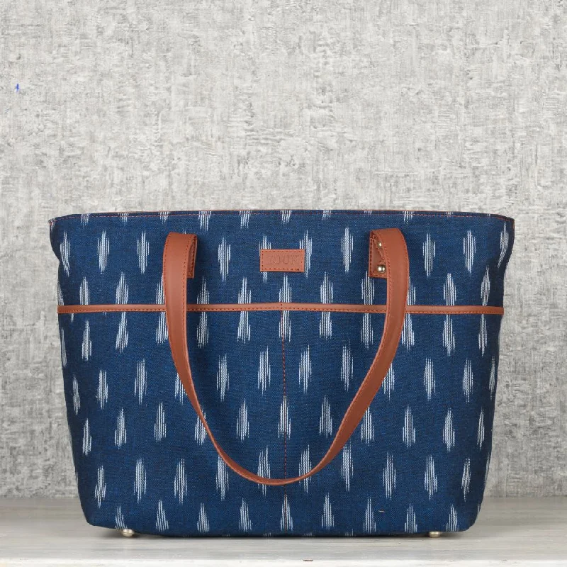 Women's tote bag easy organization -Ikat Jet Blue Tote Bag