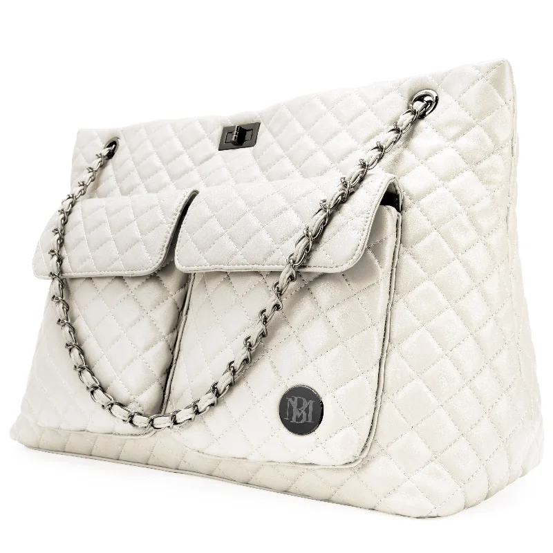 Women's tote bag pro bundle -BADGLEY MISCHKA Diana Quilted Vegan Leather Travel Weekender Tote Bag | Cream