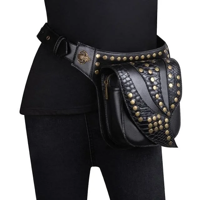 Women's bucket bags vibrant-elegance -Steampunk Leather Retro Rivet Leg Bags