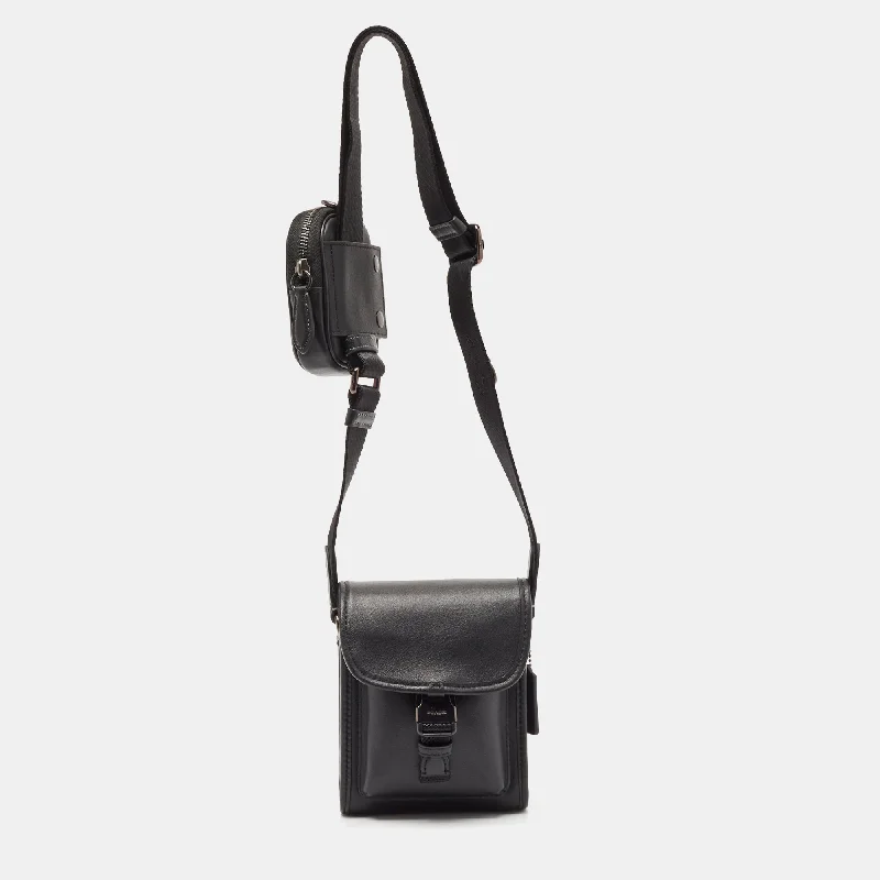 Women's crossbody bags faux-leather-trend -Coach Black Leather Charter North South Crossbody Bag