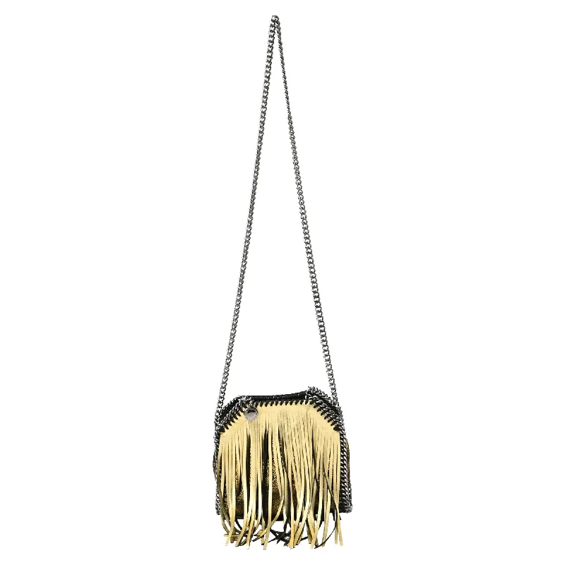 Women's tote bag value kit -Stella Mccartney Tiny Falabella Fringe Detail Fold Over Tote Bag in Metallic Gold Polyester