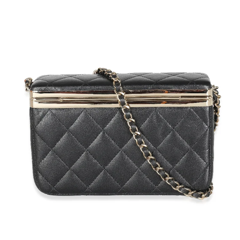 Women's chain bag pro set -CHANEL 23S Black Quilted Lambskin Vanity Case With Chain