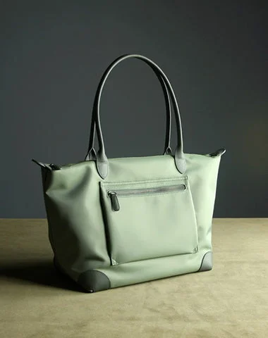 Women's shoulder bag custom offer -Womens Light Green Nylon Shoulder Tote Medium Green Nylon Handbag Purse for Ladies