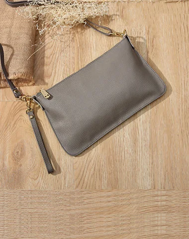 Women's shoulder bag custom kit -Gray Leather Wristlet Wallet Womens Small Minimalist Shoulder Purse Zip Crossbody Purse Slim Shoulder Bag for Women