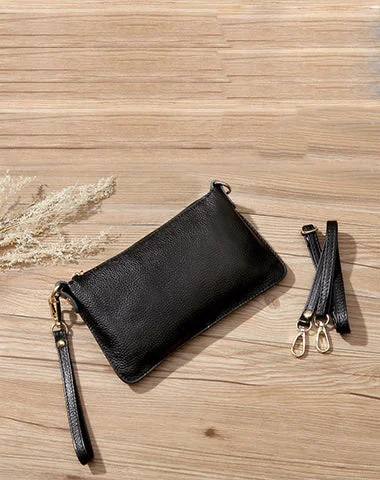 Women's shoulder bag performance outfit -Black Leather Wristlet Wallet Womens Small Minimalist Shoulder Purse Zip Crossbody Purse Slim Shoulder Bag for Women