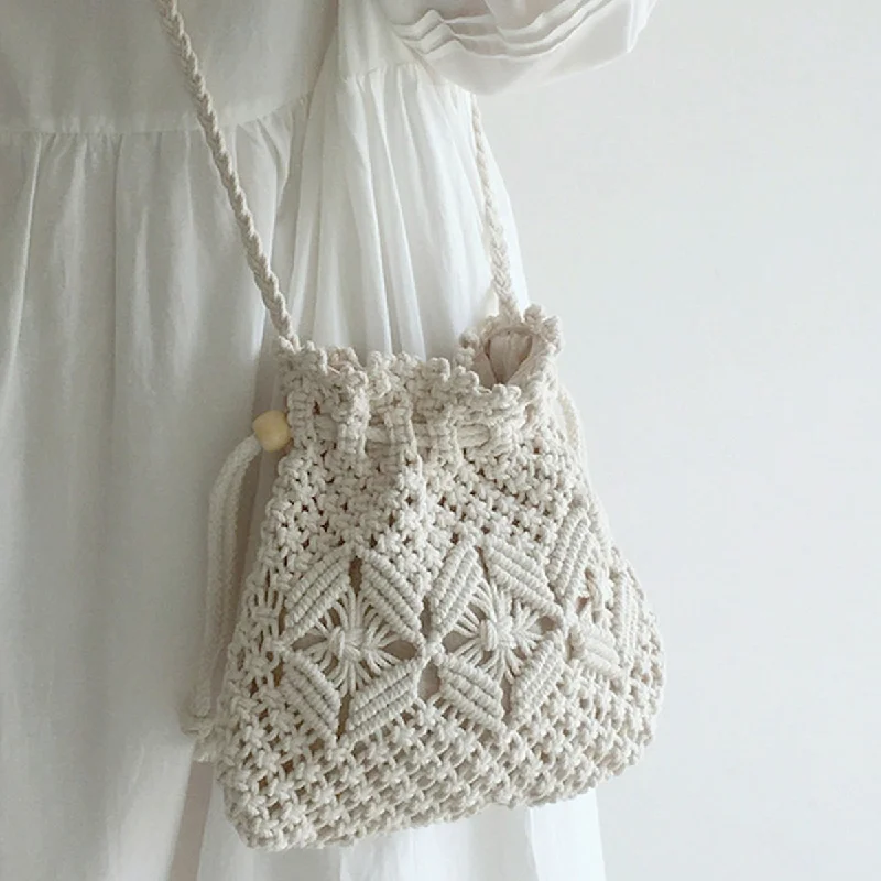 Women's shoulder bag fast-access outfit -Elena Handbags Retro Cotton Macrame Shoulder Drawstring Bag