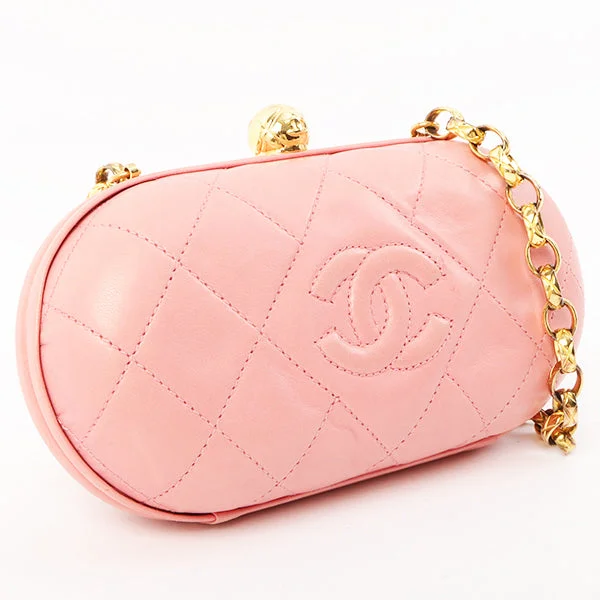 Women's shoulder bag chic accessory -Chanel Around 1992 Made Cc Mark Stitch Metal Clasp Mini Chain Shoulder Bag Pink