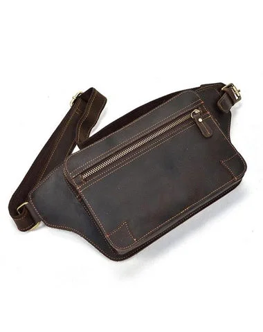 Women's bucket bags functional-design -Retro Dark Brown and Brown LEATHER MENS FANNY PACK FOR MEN BUMBAG Vintage WAIST BAGS