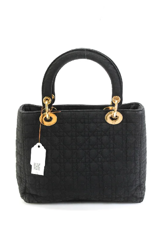 Women's tote bag enduring style -Christian Dior Womens Quilted Nylon Lady Dior Bag Small Black Tote Bag Handbag