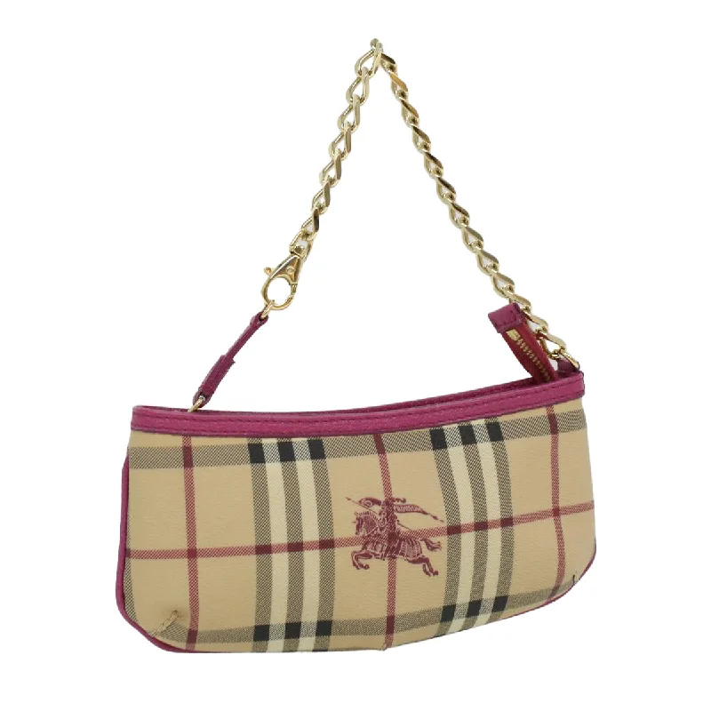 Women's chain bag premium quality -BURBERRY Nova Check Chain Accessory Pouch PVC Leather Beige Pink Auth yk5442