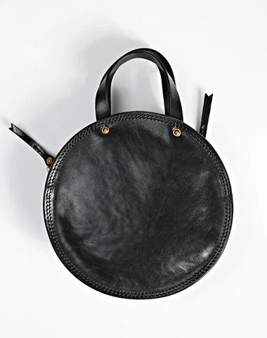 Women's shoulder bag must-have piece -Vintage Womens Black Leather Round Handbag Purses Black Round Shoulder Bag Crossbody Handbag for Women