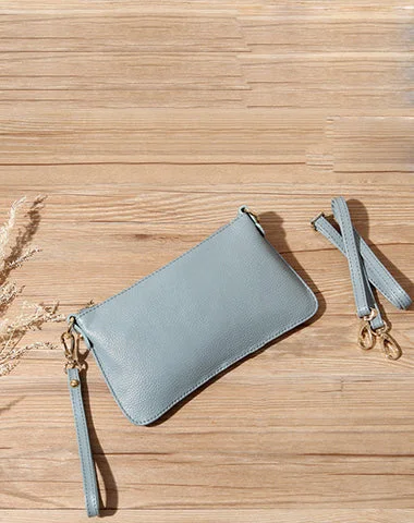 Women's shoulder bag trendy kit -Light Gray Leather Wristlet Wallet Womens Small Minimalist Shoulder Purse Zip Crossbody Purse Slim Shoulder Bag for Women