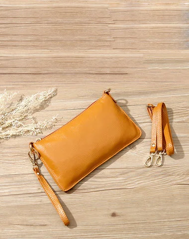 Women's shoulder bag fast-access style -Tan Leather Wristlet Wallet Womens Small Minimalist Shoulder Purse Zip Crossbody Purse Slim Shoulder Bag for Women