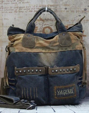 Women's handbags fabric -Blue Denim Mens Large Handbag Vertical Messenger Bags Casual Jean Postman Bags Courier Bag For Men