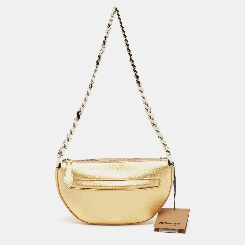 Women's chain bag custom deal -BURBERRY Gold Leather Mini Olympia Zip Chain Bag