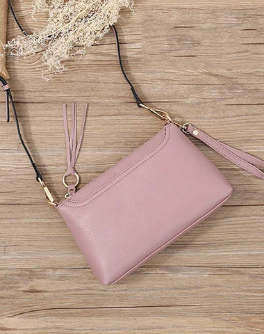 Women's shoulder bag oversized option -Pink Zip Leather Wristlet Wallet Womens Small Crossbody Purse Minimalist Shoulder Bag for Women