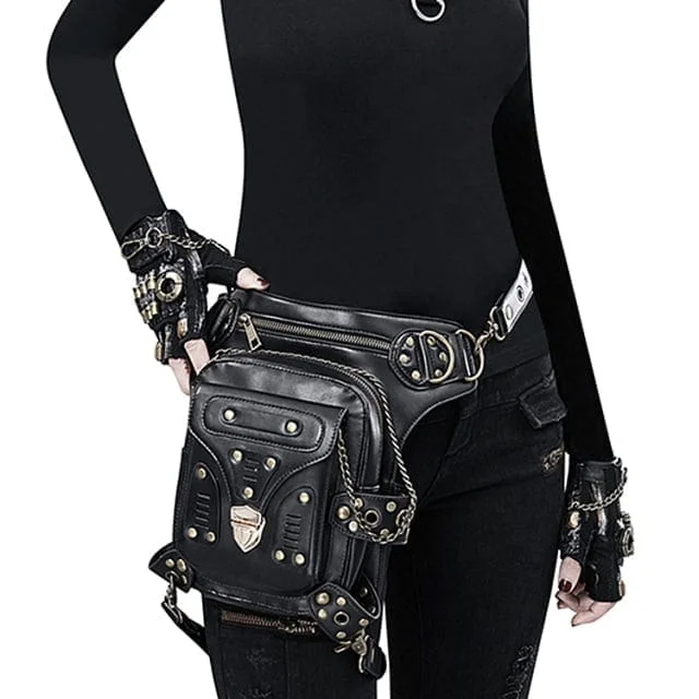 Women's bucket bags party-glam -Steampunk Leather Retro Rivet Leg Bags