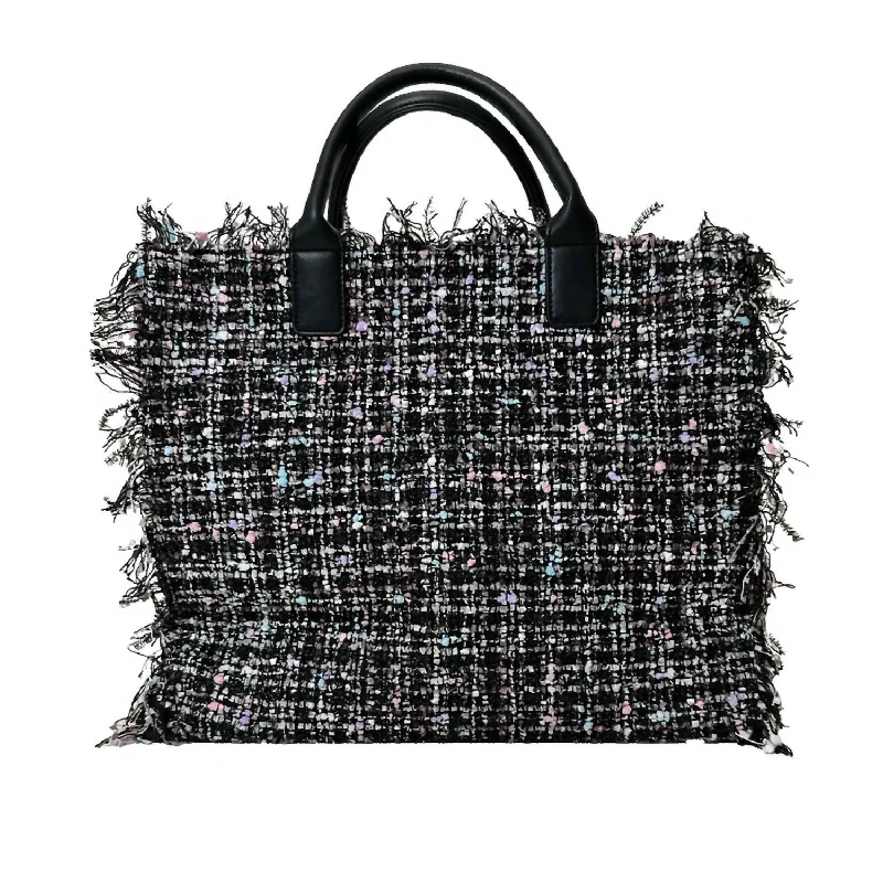 Women's tote bag sport bundle -Tori Spring Fringe Tweed Tote Bag In Black