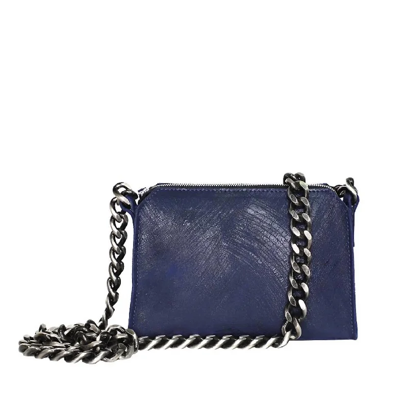 Women's crossbody bags luxury-style -Leather Mini Crossbody With Chunky Chain In Navy