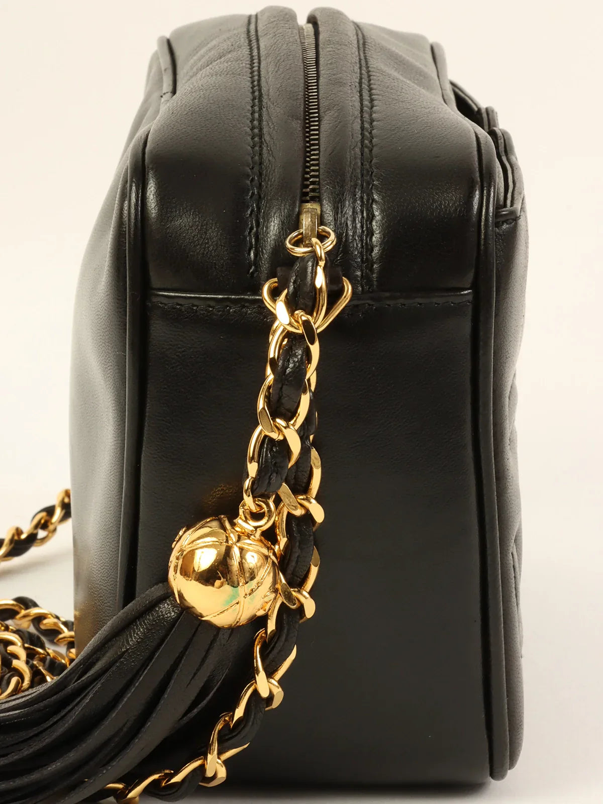 Women's shoulder bag pro collection -CHANEL Around 1995 Made Triple Cc Mark Stitch Tassel Chain Shoulder Bag Black