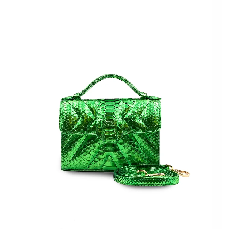 Women's handbags flap-style -Judy Small in Metallic Green