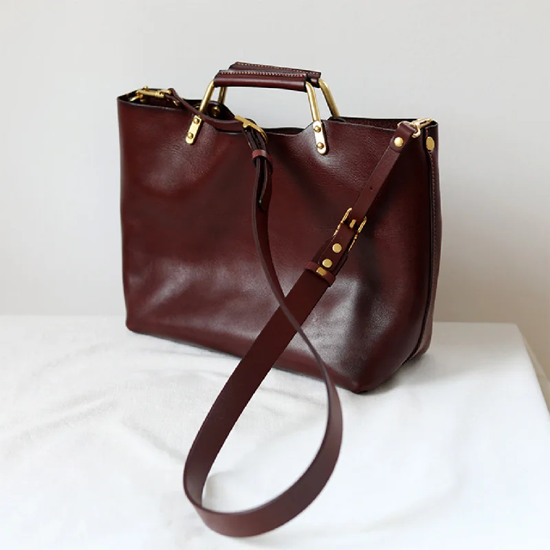 Women's tote bag custom sale -Vegetable Tanned Leather Vintage Tote Handbag