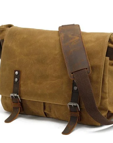 Women's shoulder bag stylish ensemble -Mens Waxed Canvas Side Bag Canvas Messenger Courier Bag Shoulder Bag for Men