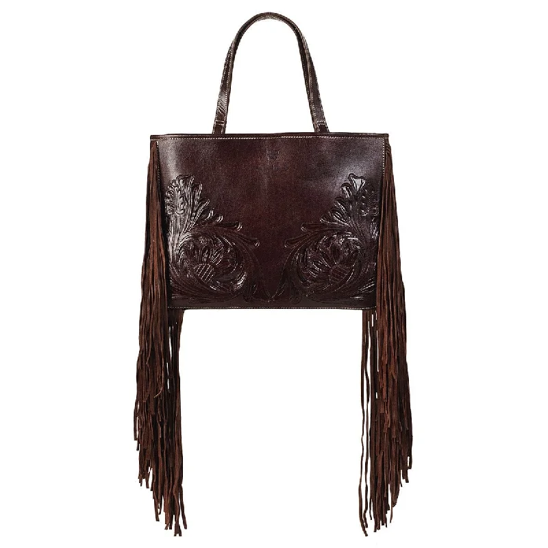 Women's tote bag squad offer -Ariat Victoria Brown Tooled Leather & Fringe Tote