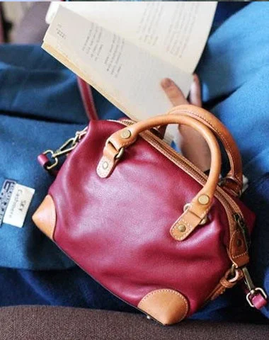 Women's shoulder bag quality apparel -Vintage Womens Leather Small Red Satchel Handbag Shoulder Bag Ladies Doctor Satchel Purse Women's Satchel Crossbody Purse