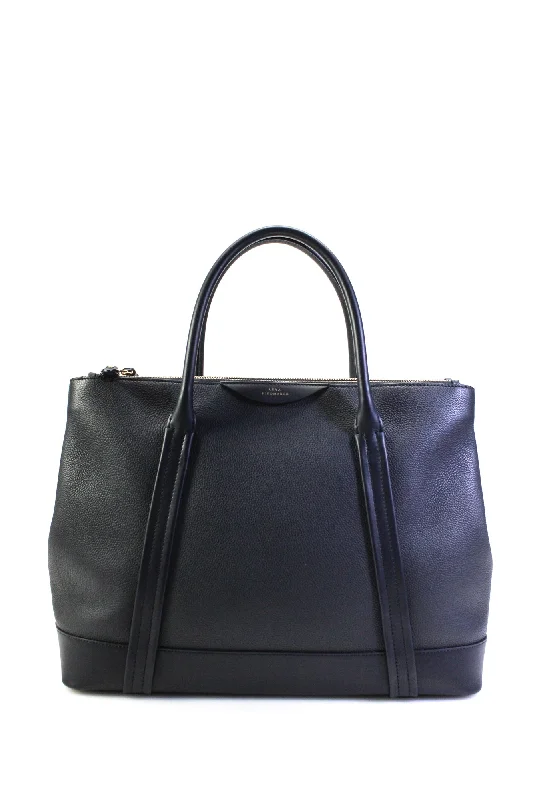 Women's tote bag stylish accessory -Anya Hindmarch Womens Large Ebury Grain Leather Tassel Tote Handbag Navy Blue