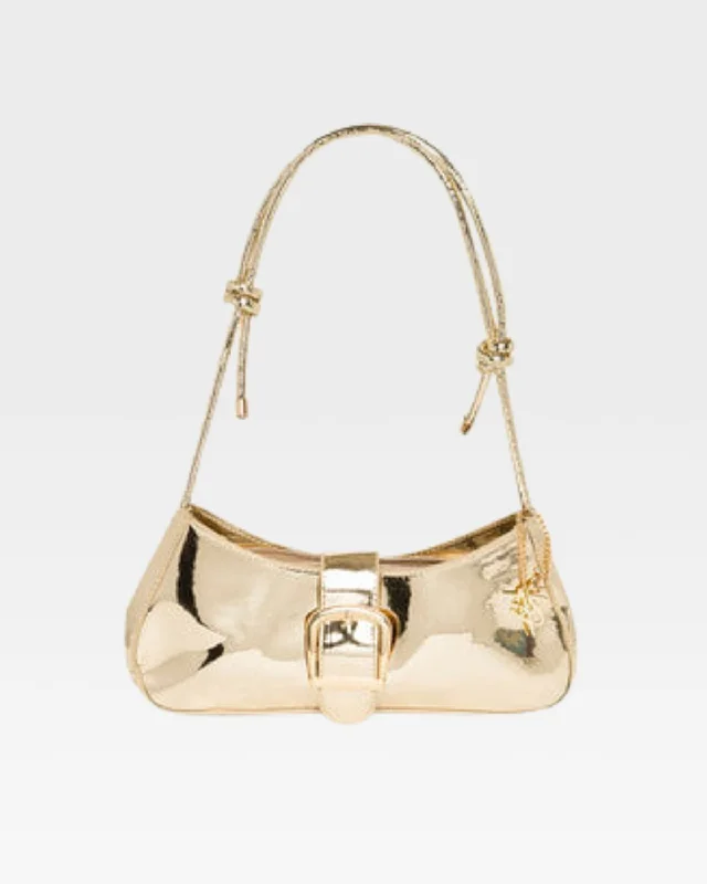 Women's shoulder bag size variety -Patent Shoulder Purse in Gold