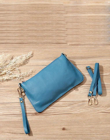 Women's shoulder bag pro collection -Blue Leather Wristlet Wallet Womens Small Minimalist Shoulder Purse Zip Crossbody Purse Slim Shoulder Bag for Women