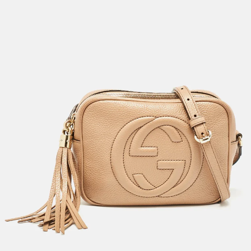 Women's crossbody bags white-canvas -Gucci Beige Leather Small Soho Disco Crossbody Bag