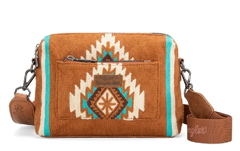 Women's crossbody bags waterproof -Wrangler Southwestern Knitted Crossbody Bag - Brown