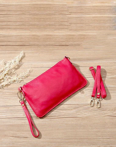 Women's shoulder bag performance collection -Rose Red Leather Wristlet Wallet Womens Small Minimalist Shoulder Purse Zip Crossbody Purse Slim Shoulder Bag for Women