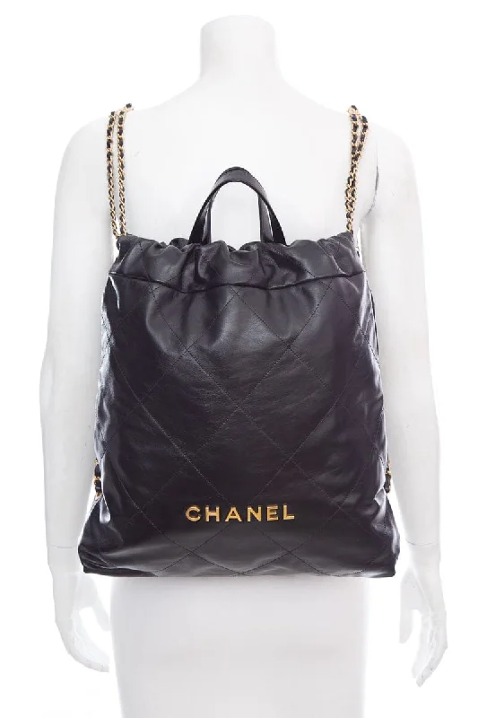 Women's handbags embroidered-detail -Chanel 22 2023 Black Calfskin Leather Backpack