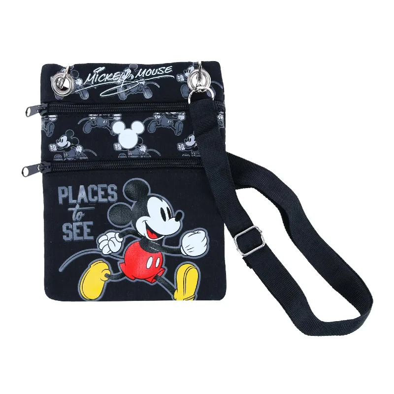 Women's crossbody bags vibrant -Disney Mickey Mouse Places to See Passport Crossbody Bag