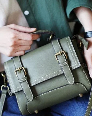 Women's shoulder bag unique piece -Womens Fashion GreenLeather Mini Satchel Shoulder Bag Purse Green Handbag Satchel Crossbody Bag