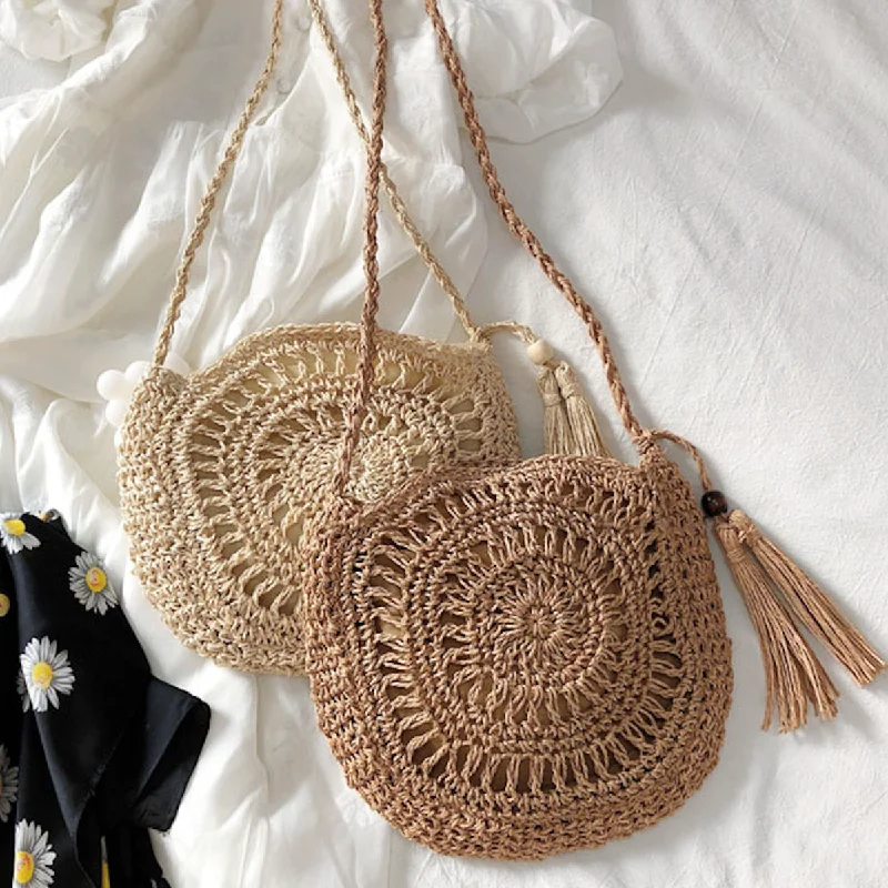 Women's handbags structured-shape -Elena Handbags Small Boho Round Beach Bag