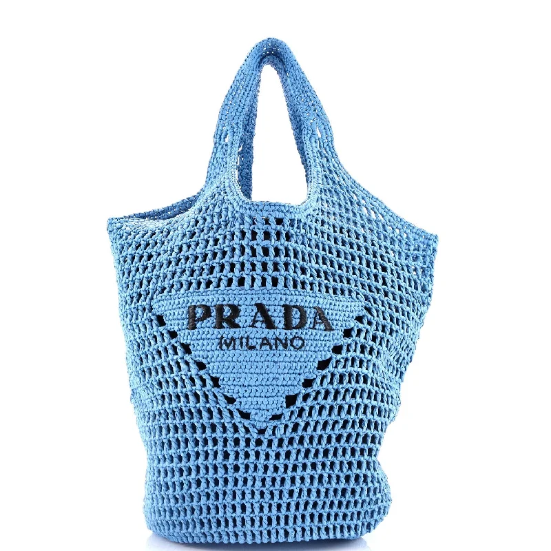 Women's tote bag fashion apparel -Triangle Logo Bucket Tote Raffia Small